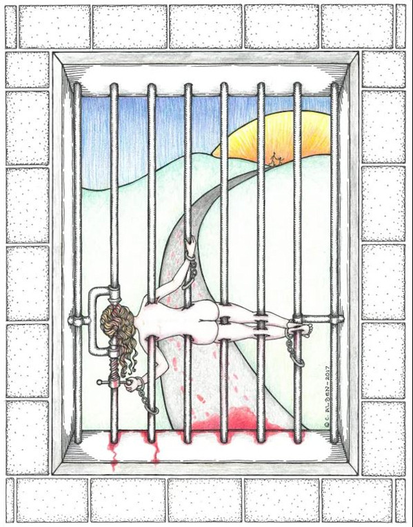 Woman Impaled (Bars Triptych P1) by Carole Alden
