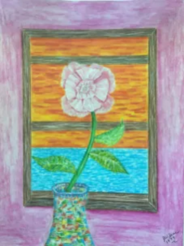 Flowers Enjoying Sun in Window by John W. Zenc