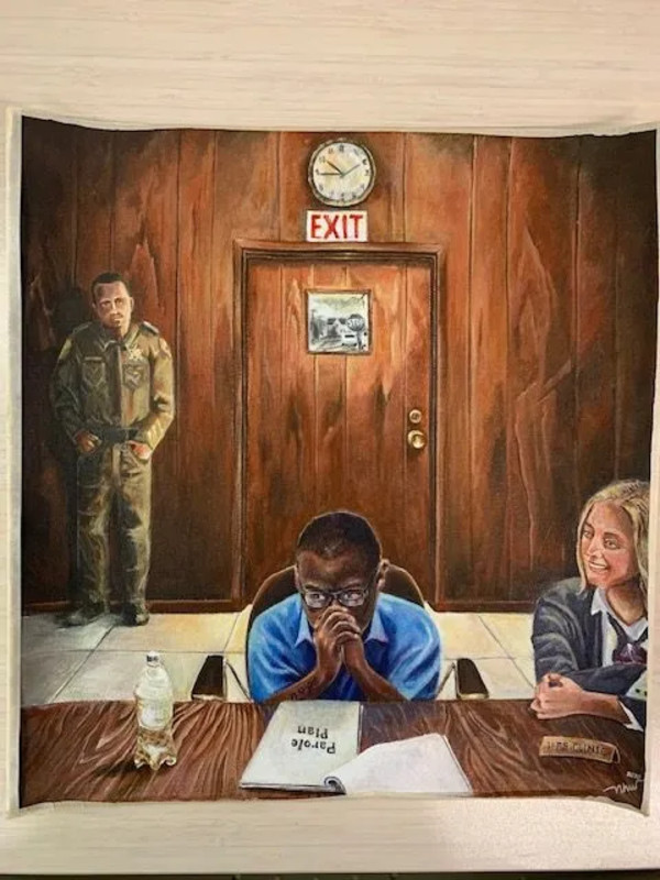 Depiction of Inmate at Parole Hearing by Nhut Vo