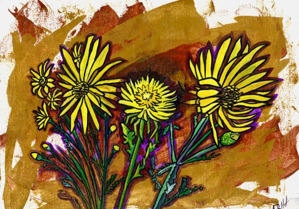 Yellow Flowers and Dandelion by Brian Hindson