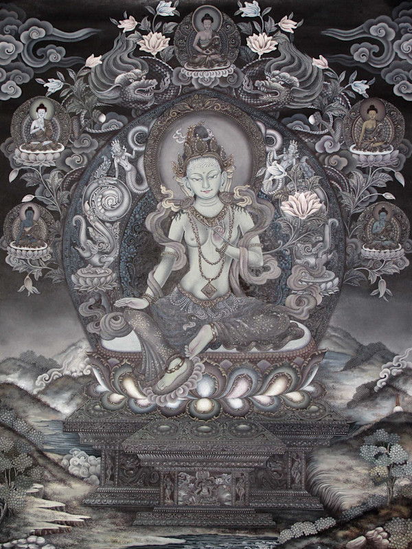 Green Tara with the Five Buddhas by Amit