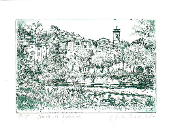 Sauve, Le Vidourle quer 1, blue - green 10/25 by Julia Kaulbach
