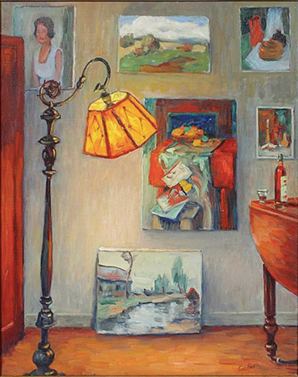Interior with Paintings and Red Table by Tunis Ponsen
