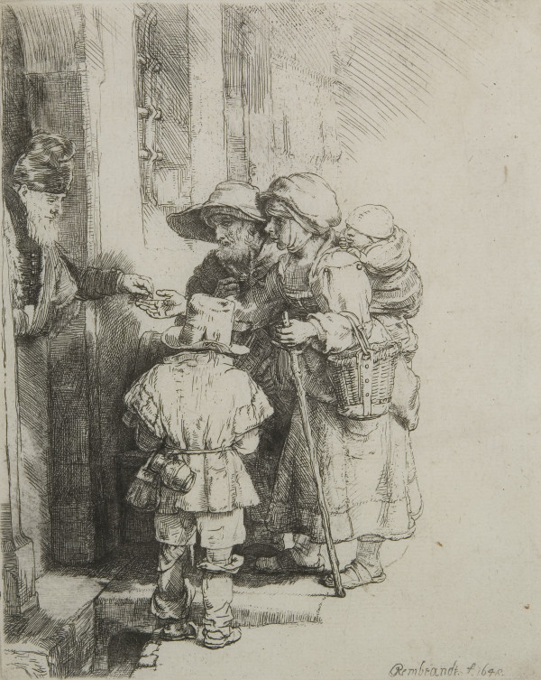 Beggars Receiving Alms at a Door by Harmenszoon van Rijn Rembrandt