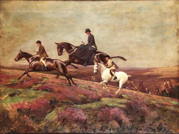 Lady Currie with Her Sons Bill and Hamish Hunting on Exmoor by Cecil Aldin