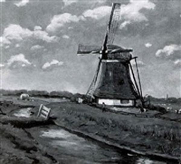 Landscape with Windmill and Cattle by Tunis Ponsen