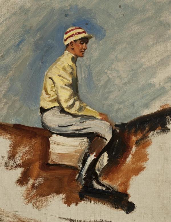 Pair of Jockey Studies and note from Thomas Voss by Franklin Brooke Voss
