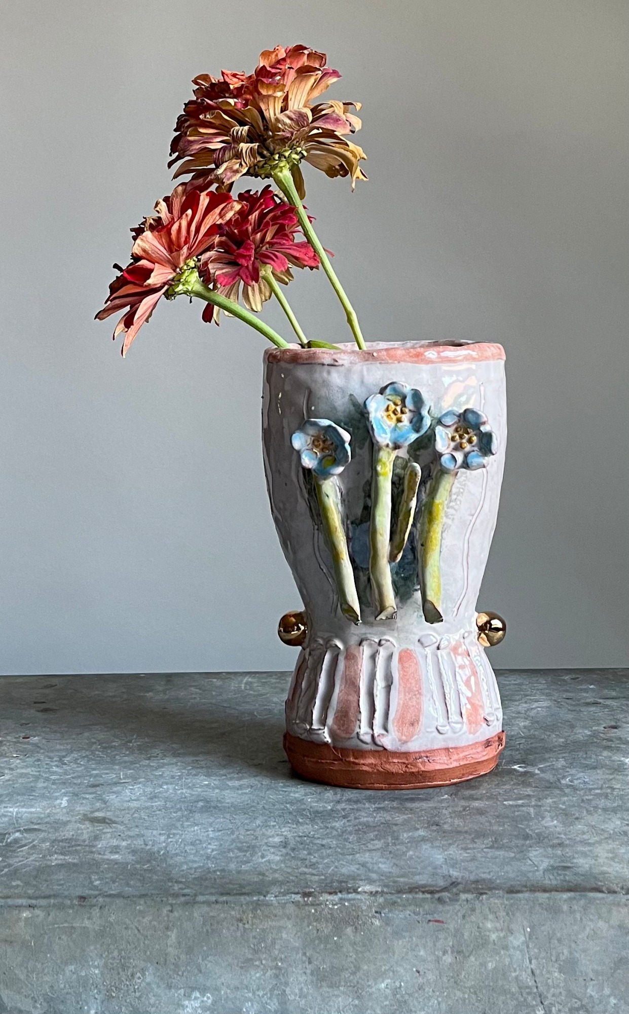 Vase with Applied Flowers I from the collection of River Arts Inc