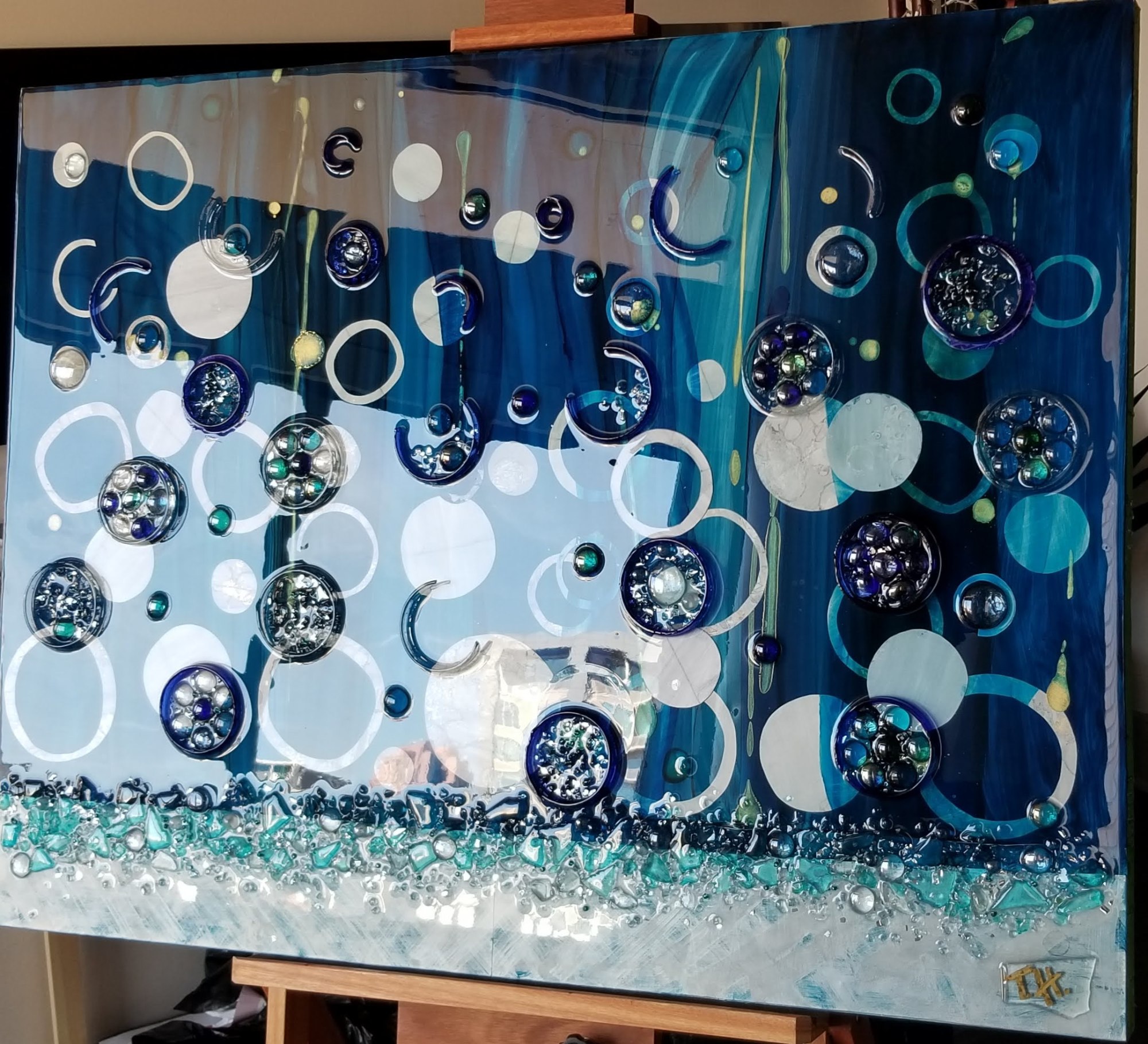 Lavender & Lilac Bling Resin + Glass Art on Wood Panel by Tana Hensley