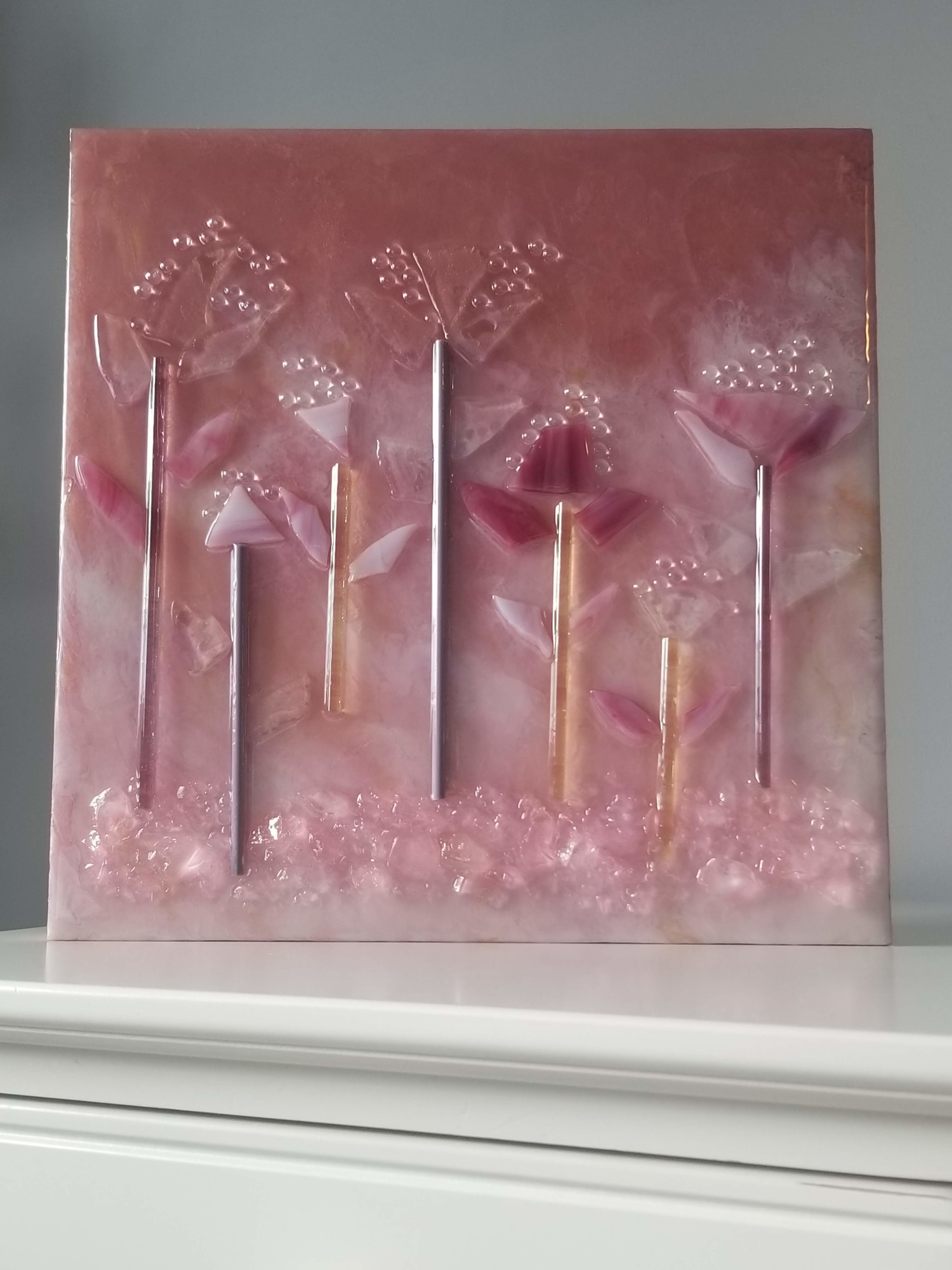 Rose Gold Pink Glass Flowers Epoxy Resin Shelf Or Artwork Archive