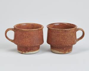 Pair of Brown Stacking Mugs