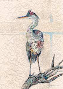 Floral Heron on Branch
