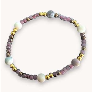 Amazonite and Gold Plated Glass Bracelet - Purple Tones