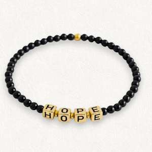 Custom Black Bead Word Bracelet, Personalized Stretch Jewelry, Gold or White Letters  - HOPE