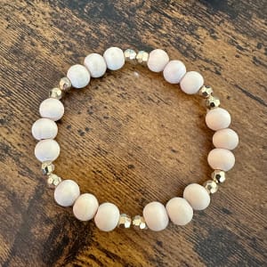 Wooden Bead and Gold Bracelet - Natural #4