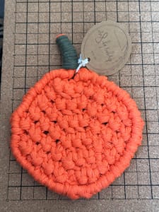 Macrame Pumpkin Coaster set of Two - Orange  - 7 Inch - STAS202400112 - C16 #76