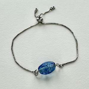 Silver Adjustable Bracelet - Blue Lampworked Glass Bead