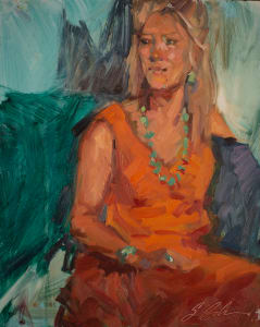 Woman in Orange and Teal