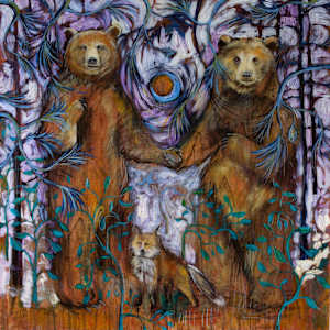 Bears in Love in the Moonlight with Sierra Nevada Red Fox