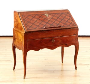 French Louis XVI-style Parquetry Slantfront Ecritoire with Ormolu Mounts, 19thC