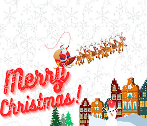 Merry Christmas Santa over the clouds