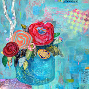 Rose Bud on Blue_Gicleé Print 12x12"
