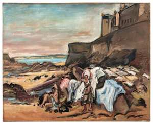 Baigneuse et lavandière sous les remparts de Saint-Malo