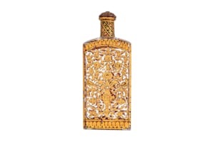 A MUGHAL MOULD-BLOWN ENAMELLED AND GILT GLASS BOTTLE