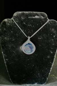 Fused dichroic glass sterling silver tear drop setting