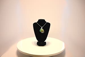 Fused Glass Cosmic Green and Gold Radiant Dichroic Glass Pendant Necklace