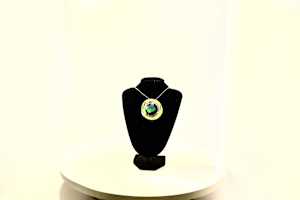 Fused Dichroic Glass Elegant Green Stone Pendant Necklace