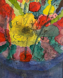Flowers in a Blue Bowl - Original Watercolor