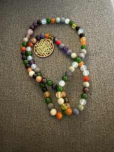 Meditation Mala Gemstone beads wtih Shree Yantra Pendant