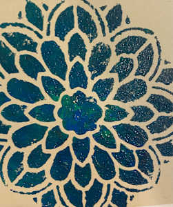Mandala Stencil Print, Acrylic, Green and Blue
