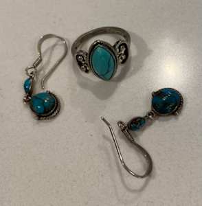 Turquoise Jewelry Set from personal collection, Earrings and ring