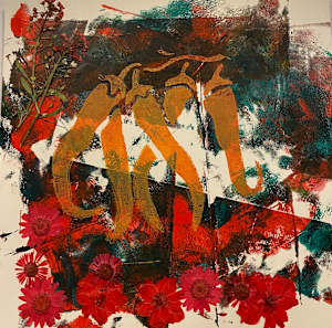 Holiday orange ristra with flowers Original Gelli Plate Print