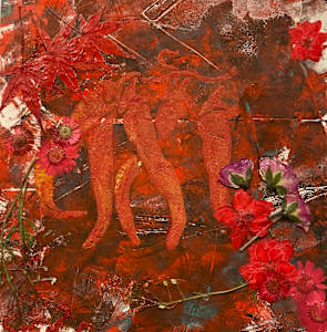 Red Ristra with dried flowers Original Gelli Plate Print