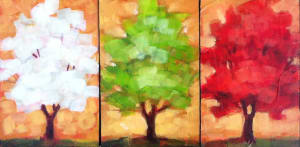 Crimson, Cream and Green (set of 3)