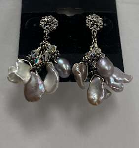 #647 Fresh Water Pearls with Swarovski Crystal and Sterling Earrings