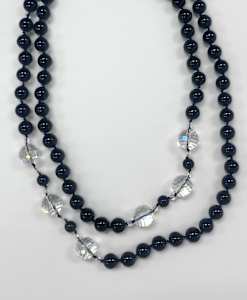 #481 Black Onyx with Crystal Accent Beads. Hand Knotted 44in