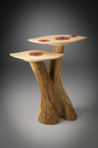 Two Level Table with Red Poppy