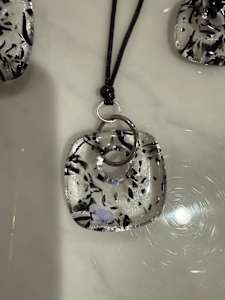 Black Confetti on Clear Square Necklace #1