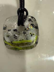 Iridescent 3 White Owls Necklace #2