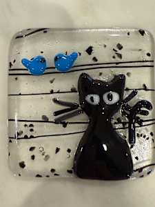 Peeky Black Cat 3” with 2 Blue Birds