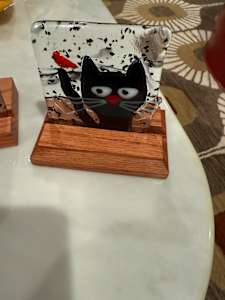 Peeky Black Cat 3” with Red Bird II