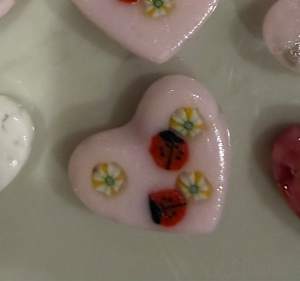 1.5" Tiny Pocket Heart Ladybugs and Flowers in Pink #10