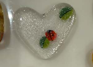 2" Pocket Heart Ladybug and Leaves in Clear #2