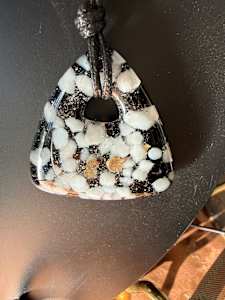Triangle Black and White Frit with Gold Flakes Necklace #1
