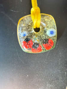 Square Necklace Ladybugs and Flowers #1