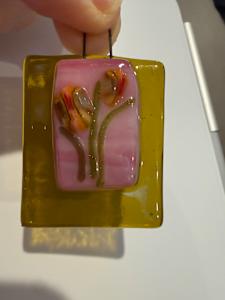 Small Streaky Pink and Green Ornament with Tulips